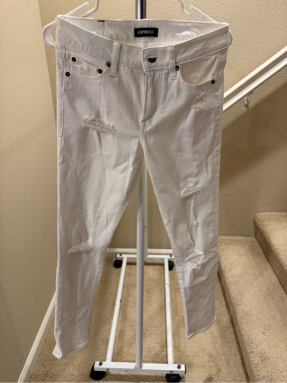 Express White Skinny Ripped Jeans